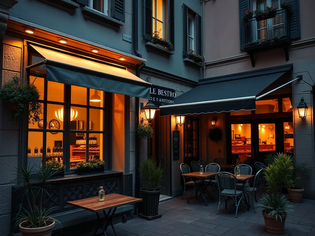 Inviting neighbourhood bistro terrace at dusk